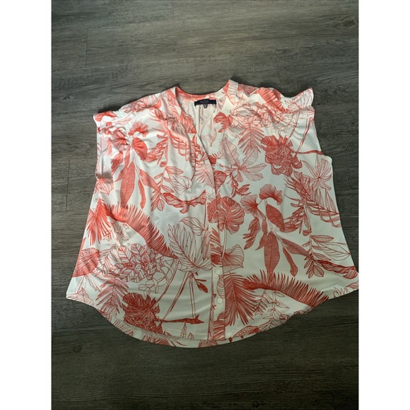 RACHEL Rachel Roy Tops - Rachel Rachel Roy Blouse Plus Size 2X Red White Tropical Leaf Print Ruffle Top